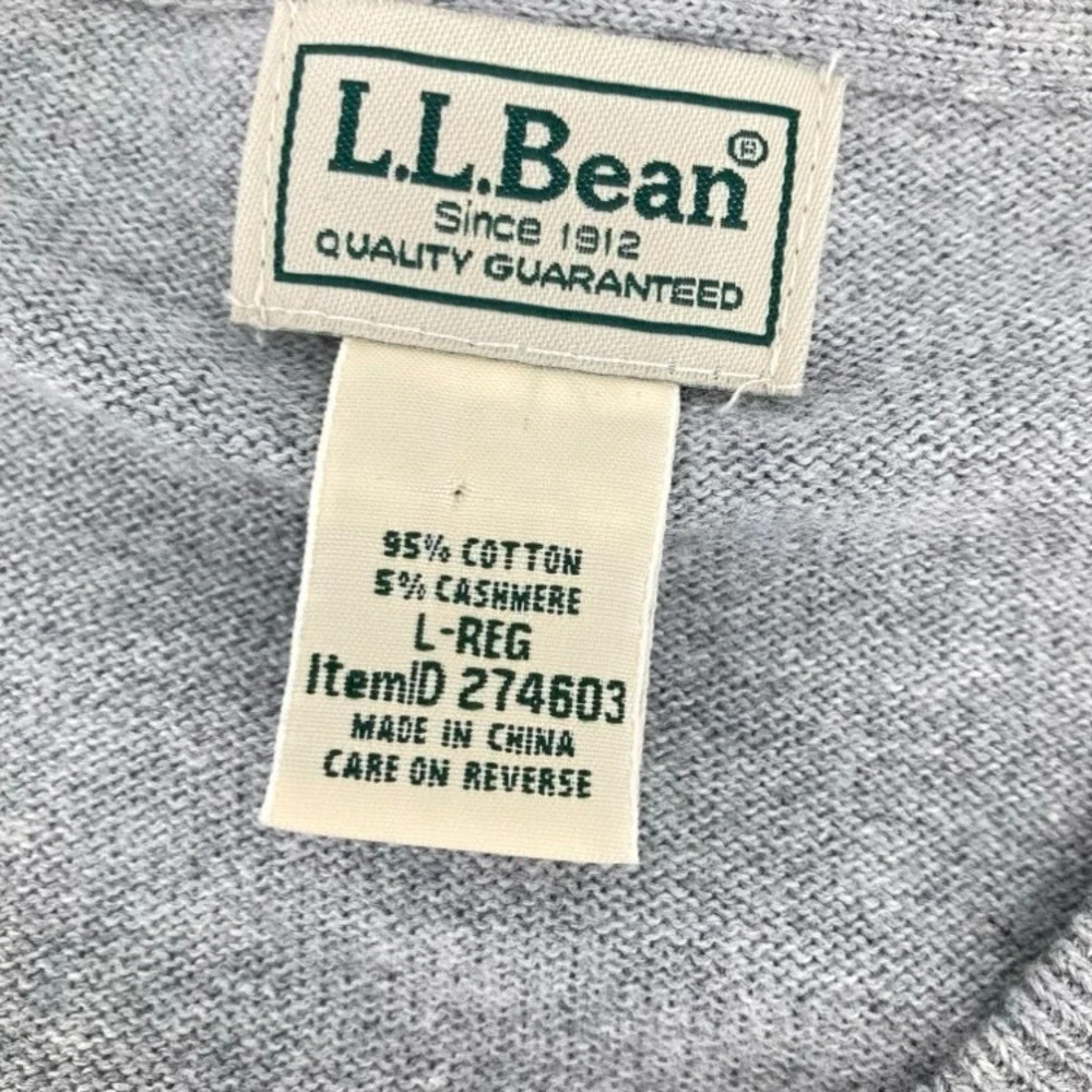 L.L. Bean Wicked Soft Cotton Cashmere V Neck Sweater Men L Grey Minimalist 27463